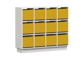 Box shelf unit, individual back and front doors